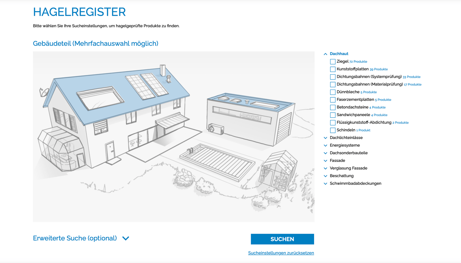 Die Suche nach hagelresistenten Baumaterialien ist online im Hagelregister unter www.hagelregister.at kostenlos und einfach möglich. 