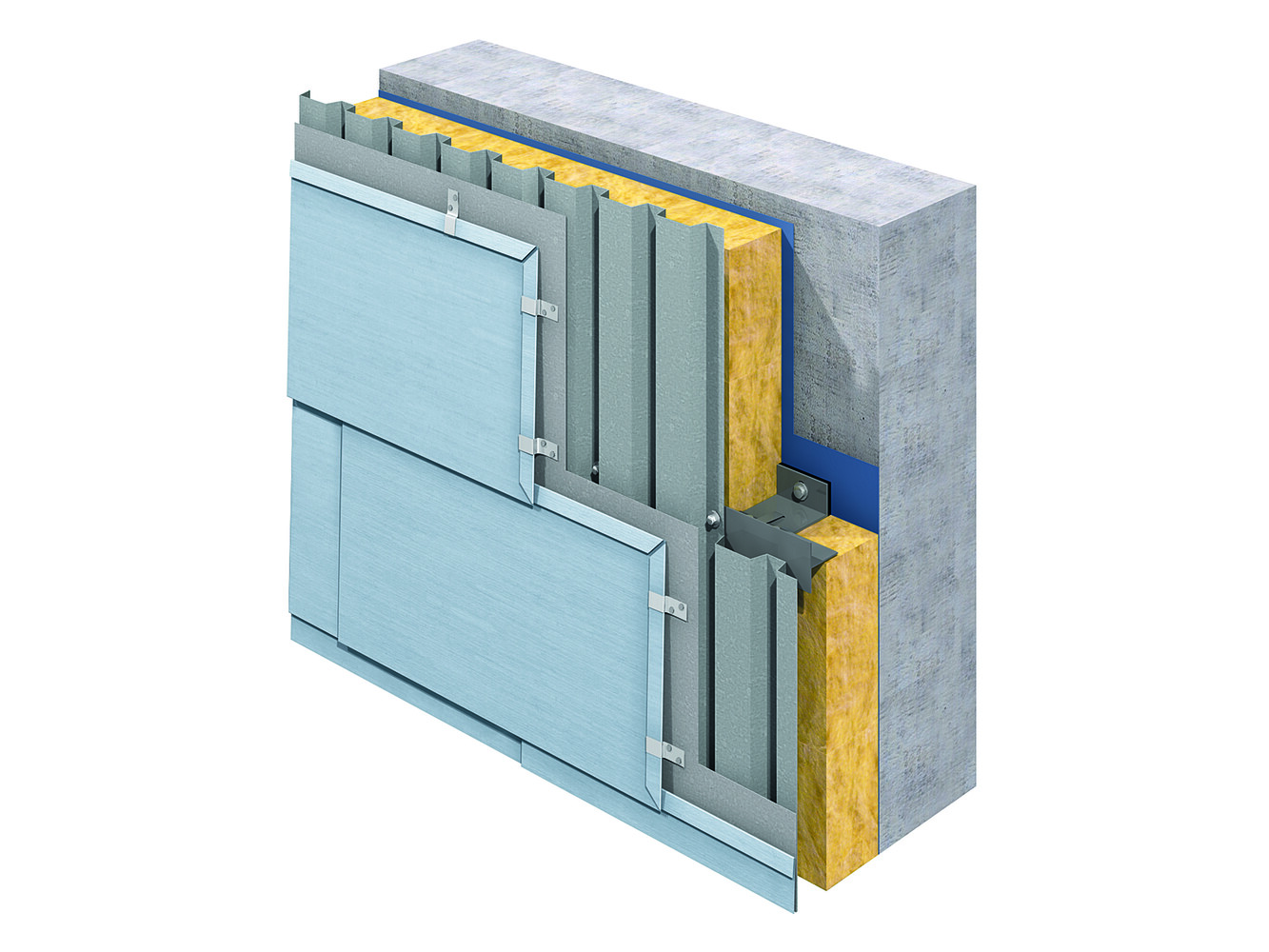 Metallfassade mit Metall-Unterkonstruktion.
