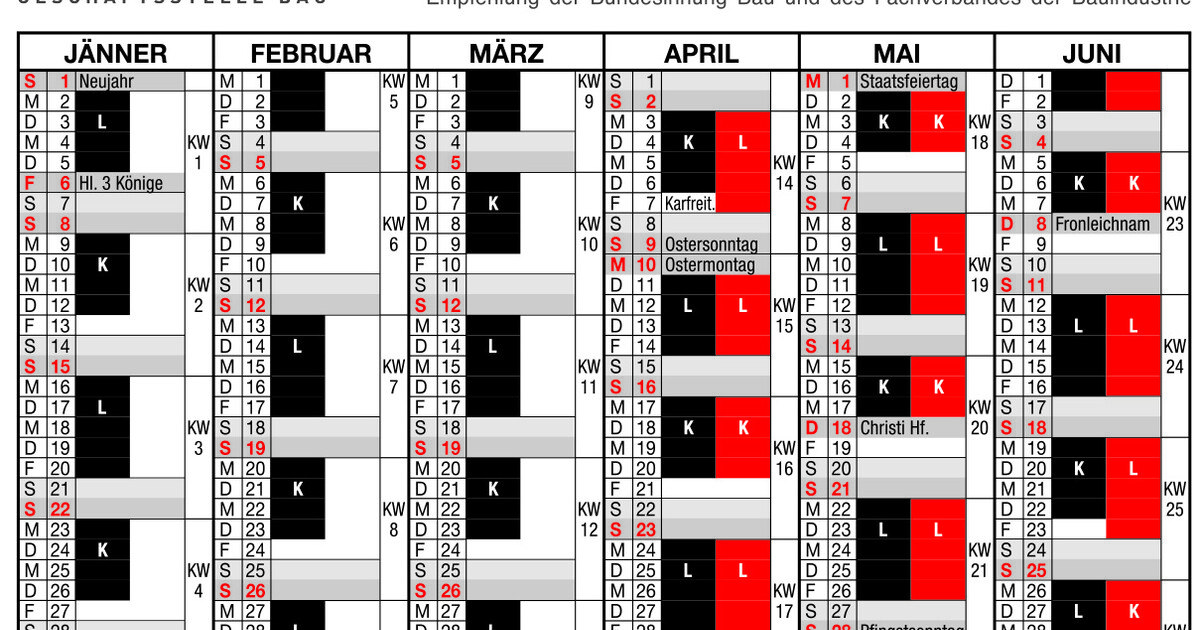 Arbeitszeitkalender "kurz/lang" Für 2023 | Handwerk+Bau