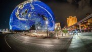 Das neue Veranstaltungszentrum "The Sphere" in der Casinostadt Las Vegas, USA. Die sensationelle LED-Außenhülle sorgt weltweit für Aufmerksamkeit.
