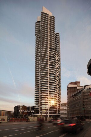 Der Grand Tower an der Frankfurter Europa-Allee ist mit 180 Metern Deutschlands höchstes Wohnhochhaus.