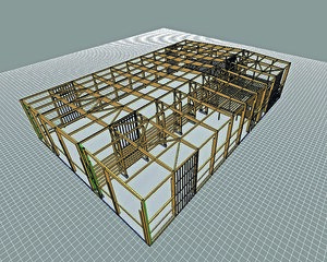 Bauplan - Rendering des Holzträgerbauwerkes