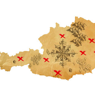 © Chris Gorgio, rbiedermann, panom, Markus Bürger istock Getty Images Plus Österreich als Schatzkarte