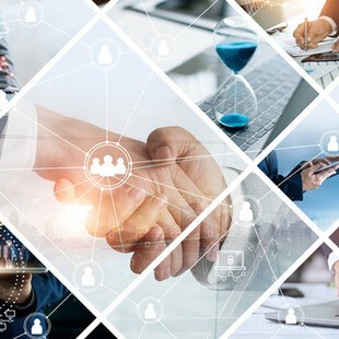 © ipopba iStock / Getty Images Plus Globale Geschäftsstruktur der Vernetzung. Analyse und Datenaustausch Kundenanbindung, HR-Rekrutierung und globales Outsourcing, Kundenservice, Teamwork, Strategie, Technologie und soziales Netzwerk