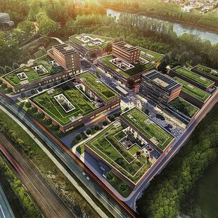 © Kadawittfeldarchitektur Technologie Zentrum Puch Urstein Luftaufnahme