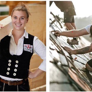 Zimmerer-Gesellin Theresa Damm und Dachdeckermeister Dominik Nöcker repräsentieren die Fachmesse Dach+Holz International 2026.